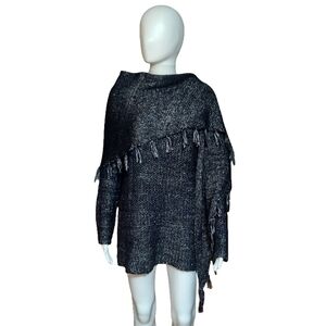 White House Black Market Lurex Detachable Tassel Shawl Tunic Sweater